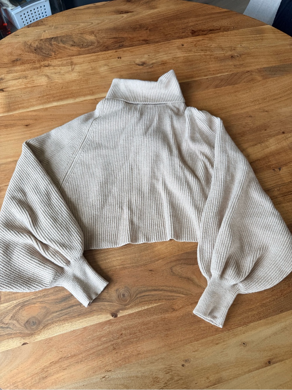 Mustard Seed Cropped Turtleneck Openba k Sweater in Beige